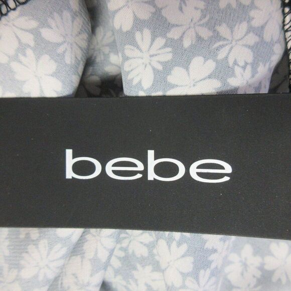 BEBE Satin Bias Cowl Neck Midi Dress Womens M Black White Silver Floral Slip NWT - Picture 5 of 14